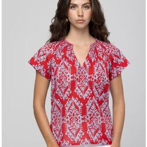 Rungolee Savannah Cotton Blouse NEW Size S Aloha Ikat Short Sleeves Side Buttons